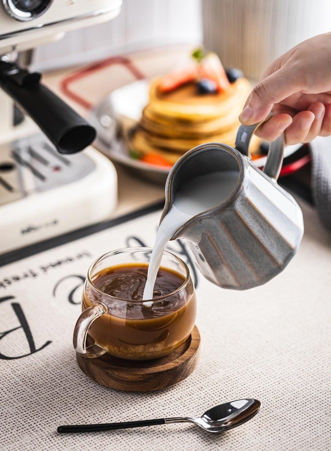 إبريق كريمة سيراميك من YHOJOY، وعاء كريمة بمقبض، إبريق حليب صغير سعة 10 أونصة للقهوة والصلصات والسلطة، رمادي - Image 3